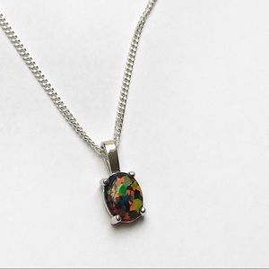Sterling Silver Black Opal Rainbow Necklace